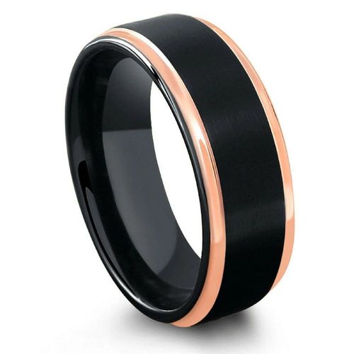 Bague En Acier Inoxydable Pour Hommes, Anneau De 8mm, Or Rose, Noir Brossé, Pour Fête De Mariage, Accessoires Bijoux, Nouvelle Mode
