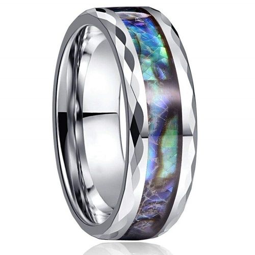 Bague En Acier Inoxydable Pour Hommes, 8mm, Biseauté, Incrustée, Coquille D'ormeau, Argent, Rose, Or, Noir, Couleur Brossée, Bijoux De Mariage