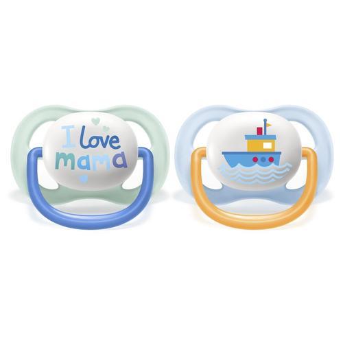 Lot De 2 Sucettes Ultra Aérées Tendance 0/6 Mois I Love Mama / Bateau - Philips Avent