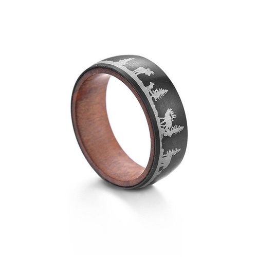 Bagues En Acier Titane Pour Hommes, Anneaux De Couple, En Tungstène, Noir, Famille De Cerfs, Vie Sauvage, Chasse, Incrustation En Bois De Koa, Pour Cadeaux De Noël, 8mm, 2021