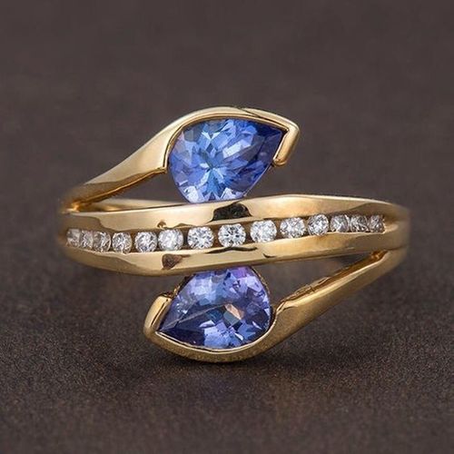 Bague De Fiançailles En Zircon Blanc Pour Femmes, Bijoux De Fête, Couleur Or, Goutte D'eau, Cristal Bleu, À La Mode, En Forme De Feuille