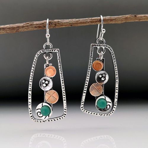 Boucles D'oreilles Pendantes En Pierre Pour Femmes, Bijoux Bohèmes, Couleur Argent, Vert, Orange, Géométrique, Creux, Floral