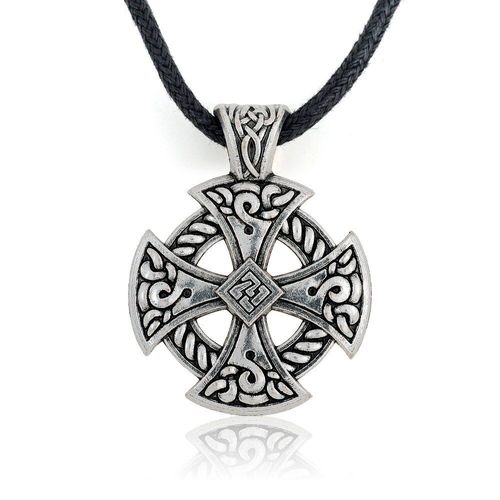 Pendentif Bouclier Viking En Forme De Croix, Bijoux Tibétain Argenté, Solaire, N¿Ud Croisé, Religieux, Chrétien, Irlandais, En Cuir Druid