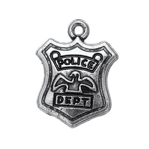 Badge Tibétain Argenté, 14.5x19mm, Pendentif Du Département De La Police, En Métal, Lot De 20 Pièces, Vente En Gros