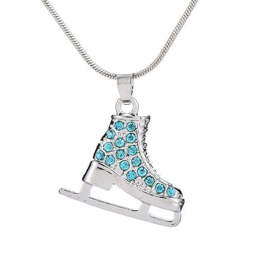 Jolies Chaussures De Patins À Glace 3d En Plaqué Argent, Collier Avec Pendentif En Cristal Rose Et Strass Pour Filles Et Femmes, Bijoux À La Mode