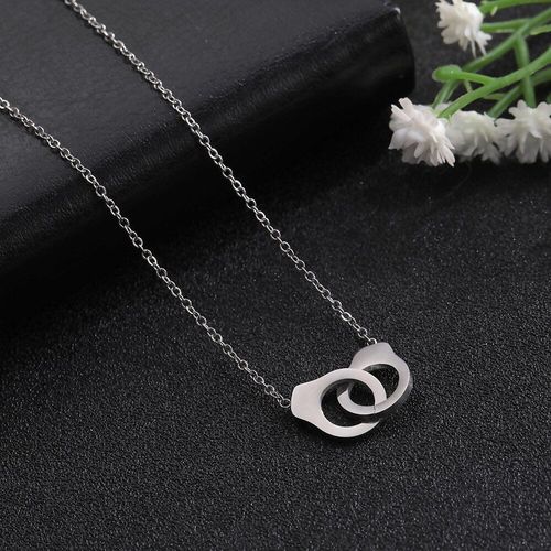 Collier En Acier Inoxydable, Pendentif À Deux Cercles, Couleur Or Et Argent