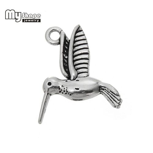 Breloque Colibri En Forme D'oiseau, Vintage, Plaqué Argent, Pour Bracelet, Pendentif Souvenir Flottant, Pour La Fabrication De Bijoux, 20 Pièces