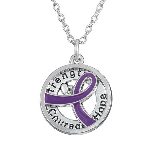 Collier De Sensibilisation Au Cancer Du Sein Pour Femmes, Bijou Avec Force, Espoir, Mots, Courage, Breloque Et Ruban Violet, 1 Pièce
