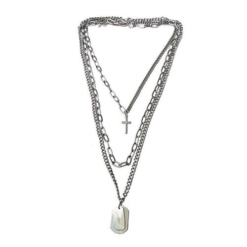 Pendentif Croix En Métal Pour Femmes, Collier Argenté Punk Multicouche, Bijoux, Personnalité Cool, Chaînes, Cadeaux, Nouvelle Collection