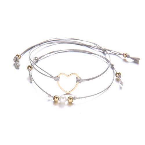 Bracelet Réglable En Cuir Pour Femmes, Ensemble De 2 Pièces, Simple, Gris, Noir, Perles, Tissé, Bijoux Cadeau De Fête