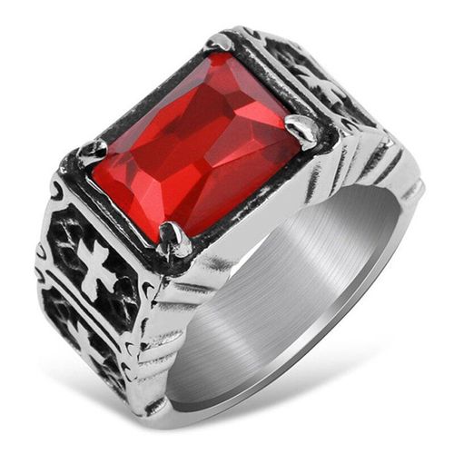 Bague En Acier Inoxydable Pour Hommes, Anneau En Pierre De Zircon, Cristal Rouge, Titane, Croix, Bijoux En Cadeau