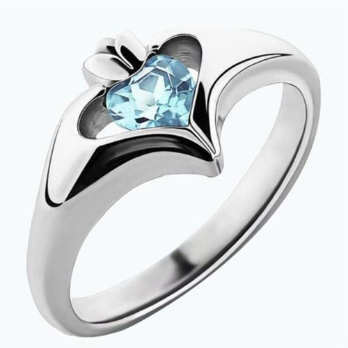Bague De Fiançailles En Cristal Bleu Pour Femmes, Simple, En Forme De C¿Ur, Couronne, Promesse De Mariage, Accessoires Bijoux, Nouvelle Collection
