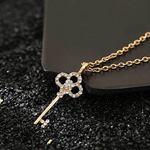 Collier Pendentif Clé En Or Simple Pour Femmes, Charmant Dames, Mariage, Chaîne En Cristal De Zircon, À La Mode, Bijoux De Fête Pour Filles, Cadeaux