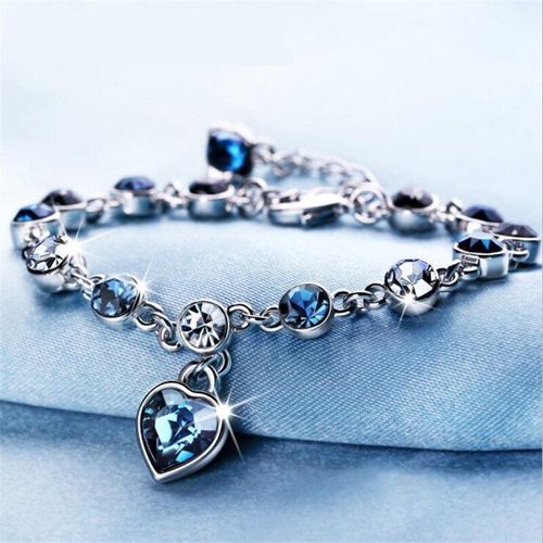 Bracelet De Luxe En Chaîne En Forme De C¿Ur, Charmant, Pour Femme, Bijoux En Cristal Bleu, Accessoires Pour Fête De Mariage, Cadeau De Nouvel An