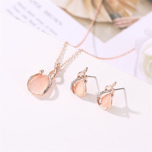 Ensemble De Boucles D'oreilles En Zircon Pour Femme, Collier Élégant, En Or Rose, Cristal, Cadeaux De Saint Valentin