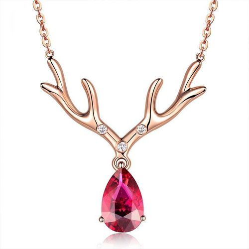 Pendentif En Bois D'élan Pour Femmes, Collier En Cristal Rouge Exquis, Élégant Et Charmant, Bijoux De Fête De Mariage, Cadeaux De Noël Pour Filles
