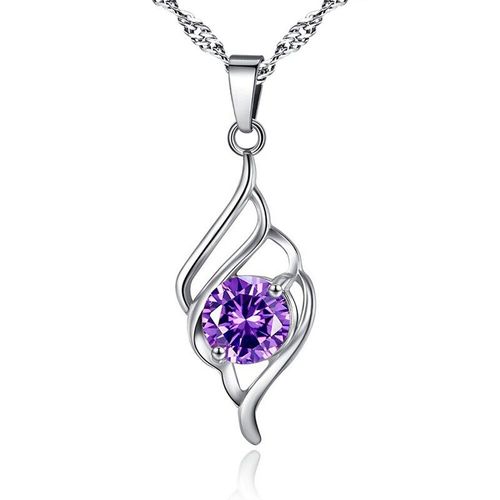 Collier Pendentif Ailes D'ange Pour Femmes, Collier Charmant En Zircon Cristal Violet, Bijoux Cadeau De Fête De Mariage