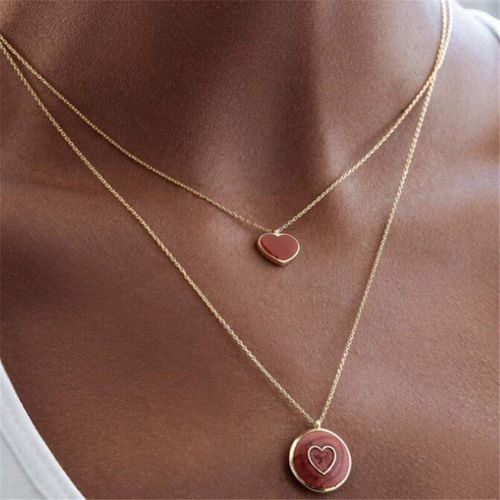 Collier Vintage Double Chaîne En Forme De C¿Ur, Clavicule En Résine, Bijoux Ethniques Bohème Pour Femmes