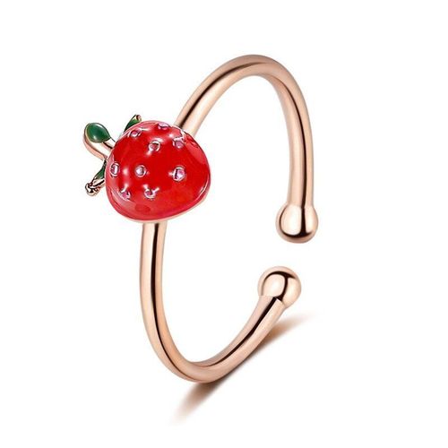 Bague Ouverte En Or Rose Pour Femme, Anneau Élégant Et Mignon Avec Fraises, Accessoires, Bijoux De Fête, Cadeaux De Mariage