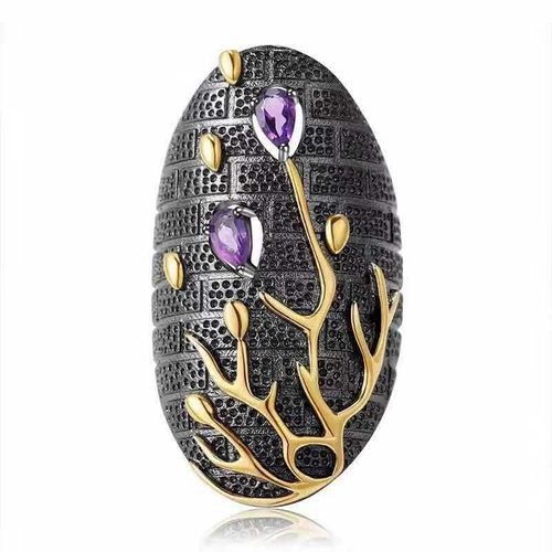 Bagues De Luxe Rétro En Cristal Violet Pour Femmes, Bague Noire À La Mode, Bijoux De Personnalité, Fête De Danse, Cadeaux Pour Dames