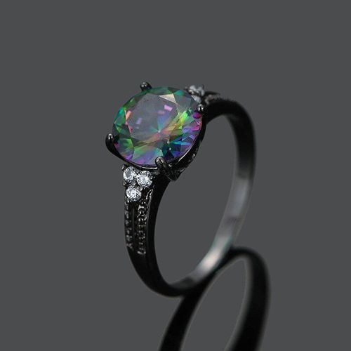 Bague De Luxe En Cristal Coloré Pour Femmes, Anneau Tendance Simple, Couleur Argent Noir, Bijoux De Fête, Accessoires, Cadeau