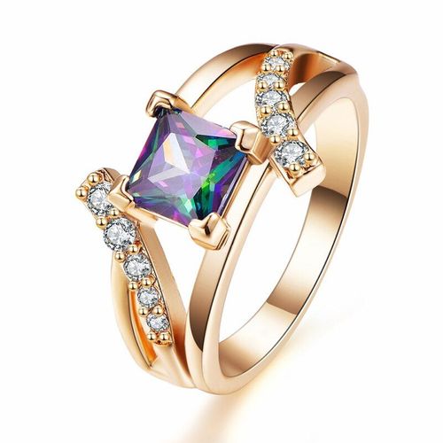 Bagues De Luxe Carrées En Cristal Or Rose Pour Femmes, Rétro Classique Féminin Coloré, Bijoux Élégants Pour Dames, Cadeau De Fête Pour Filles