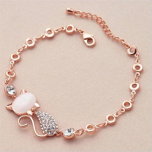 Bracelets En Or Rose Avec Chat Pour Femmes, Chaîne En Cristal, Bijoux À La Mode