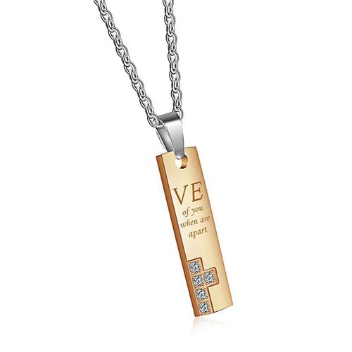 Collier De Couple En Acier Inoxydable, Allongé, Croix, Or, Noir, Titane, Bijoux Cadeau De Saint-Valentin