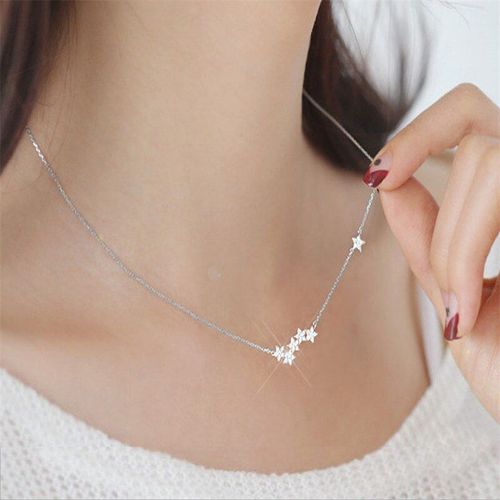 Collier Chaîne En Or Blanc Avec Pendentif Étoile Pour Femmes, Bijoux Mignons