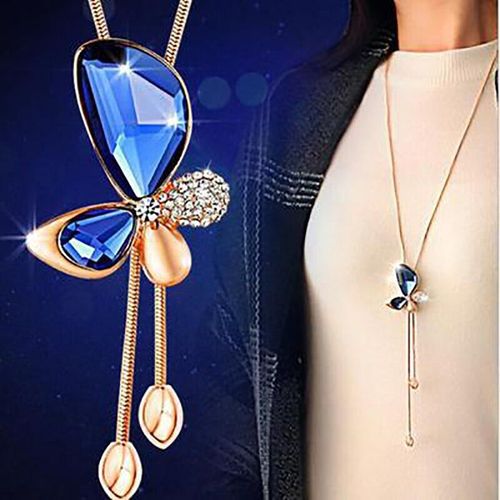 Collier Long En Cristal Naturel Pour Femmes, Chaîne De Pull Papillon, Bijoux À La Mode