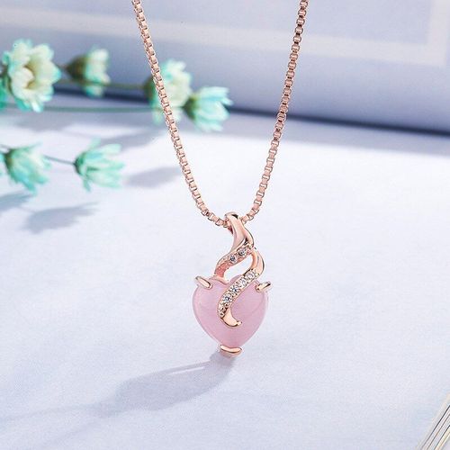 Collier Pendentif En Forme De C¿Ur En Or Rose Pour Femmes, Exquis, Élégant, Fête De Mariage, Bijoux En Cristal, Joli Cadeau Romantique De Saint Valentin
