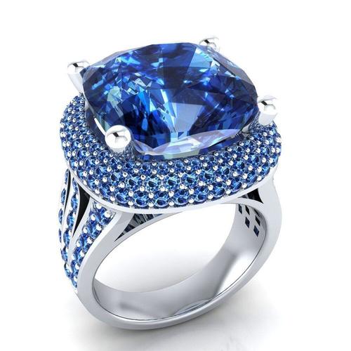 Bague En Pierre Cz Bleue Pour Femme, Bague De Luxe, Idée Cadeau Pour La Saint-Valentin