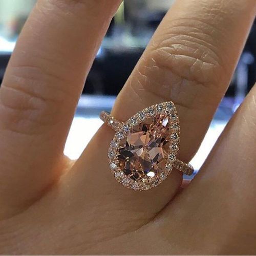 Bague De Fiançailles En Or Rose Pour Femmes, Bague De Mariage Élégante En Zircone Cubique, Couleur Champagne, À La Mode, Bijoux