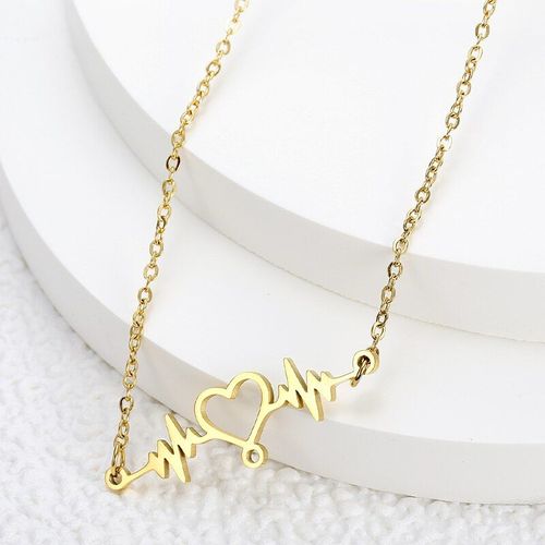 Collier En Titane Et Acier Pour Femmes, Chaîne De Cou Avec Joli C¿Ur Et Ecg, Ensemble De Bijoux, Accessoires, Cadeau