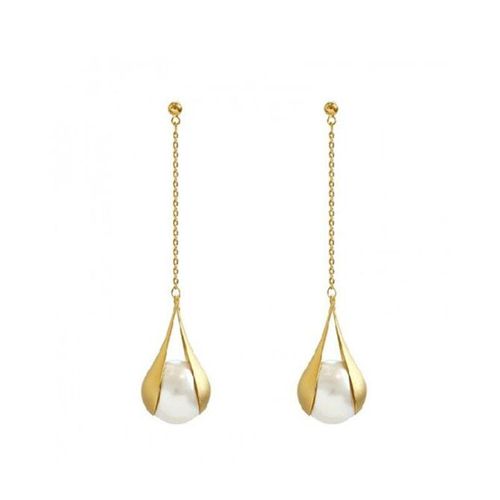 Boucles D'oreilles Longues En Métal Pour Femmes, Design Simple, Charmant, Perle En Or, Goutte, Bijoux Coréens