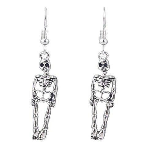 Boucles D'oreilles Crâne Rétro Pour Femmes, Style Hip Hop, Cool, Couleur Argent, Accessoires D'halloween