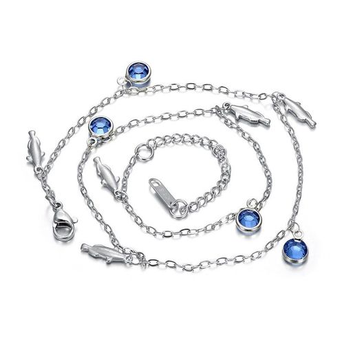 Collier Chaîne De Cou Élégant Pour Femmes, Cristal Bleu, Couleur Argent, Dauphin Animal, Bijoux En Acier Inoxydable, Cadeaux