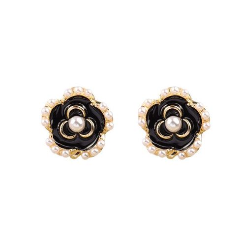 Boucles D'oreilles Vintage À Fleurs Pour Femmes, Bijoux De Luxe, Couleur Noire Et Blanche, Perle, Fête, Moderne