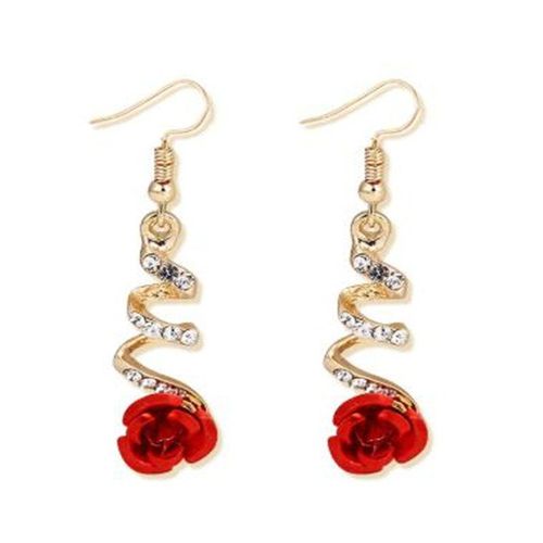 Boucles D'oreilles En Forme De Rose Pour Femmes, Bijoux De Charme, En Spirale, En Cristal, En Métal, De Fête