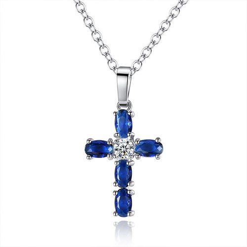 Collier Pendentif Croix En Cristal Bleu Classique, Charmant, Accessoires De Chaîne De Clavicule De Mariage Pour Femmes, Cadeaux De Fête À La Mode