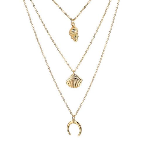 Collier Avec Pendentif En Coquillage Et Lune Pour Femmes, Bijoux Multicouches En Or, Longue Chaîne, Mode, Accessoires De Fête Sur La Plage