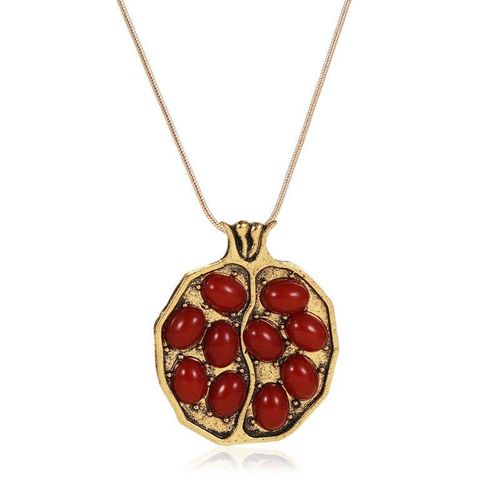Collier Avec Pendentif En Forme De Fruit De Grenade Pour Femme, Chaîne De Pull En Zircon, Cristal Rouge, À La Mode, Bijoux De Fête, Cadeau Pour Fille