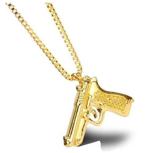 Collier Avec Pendentifs En Forme De Pistolet Pour Homme, Bijou Métallique, Couleur Or, Noir, Argent, Style Hip Hop, À La Mode