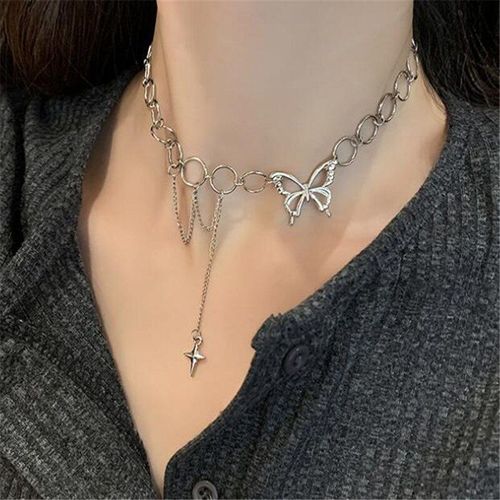 Collier Ras Du Cou En Métal Argenté Pour Femme, Pendentif, Style Hip-Hop, Bijoux De Discothèque