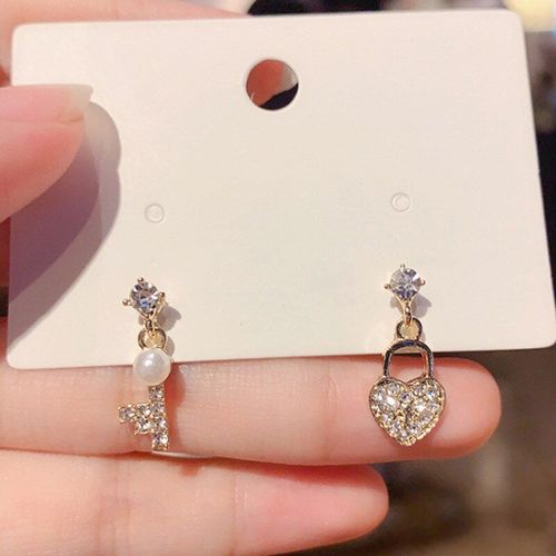 Boucles D'oreilles En Cristal Doré Pour Femmes, Bijoux Élégants, Avec Serrure À Clé, À La Mode, Cadeaux De Fête