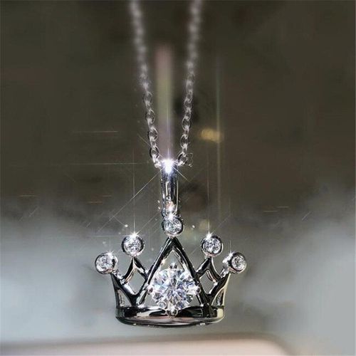 Collier À Pendentif Couronne Pour Femmes, Couleur Argent, Cristal, Ras Du Cou, Bijoux De Banquet De Mariage