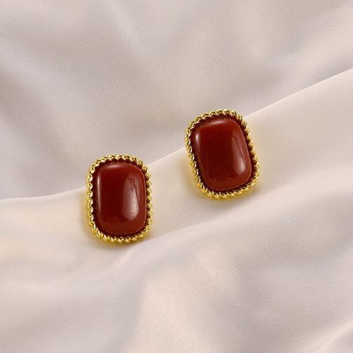 Boucles D'oreilles Rétro Simple En Résine Rouge Pour Femmes, Élégantes, Pour Fête De Mariage, En Or, Accessoires, Bijoux Ravissants Pour Filles, Cadeau