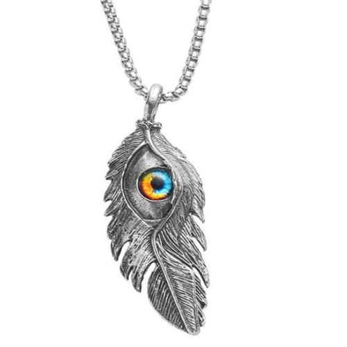 Collier Long En Acier Inoxydable Pour Hommes, Pendentif En Métal, Couleur Argent, Plume ¿Il De Démon, Accessoires À La Mode, Hip Hop