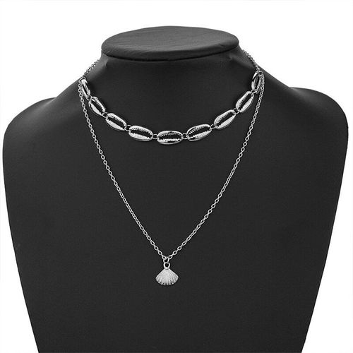 Collier Chaîne Coquillage En Or Pour Femmes, 2 Couches, Bijoux Féminins, Ras Du Cou, Pendentifs Créatifs, Cadeaux Pour Fête De Mariage