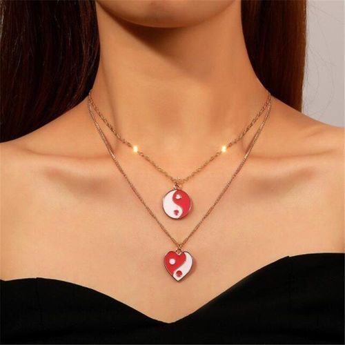 Collier Double Chaîne À Clavicule Tai Chi En Forme De C¿Ur Pour Femmes, Pendentif Tendance, Punk Hip Hop, Rose Et Bleu, Bijoux Fins, Nouvelle Collection